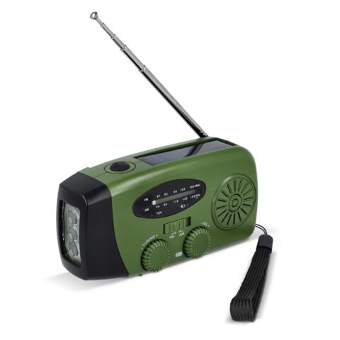 Safesound Nødradio med Radio, Lommelygte, Powerbank - Opladning: håndsving/USB/Solcelle