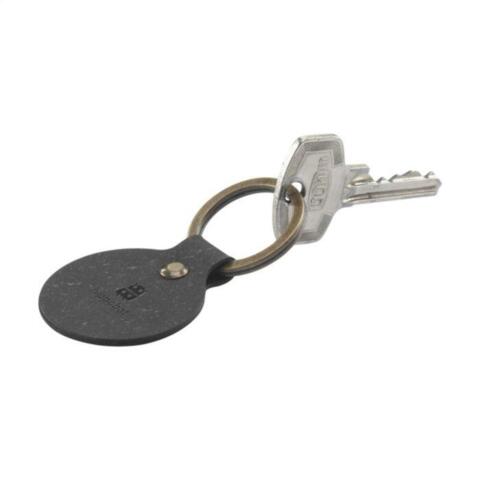 Nøglering af genbrugslæder - økologisk med lasergraveret logo-sort