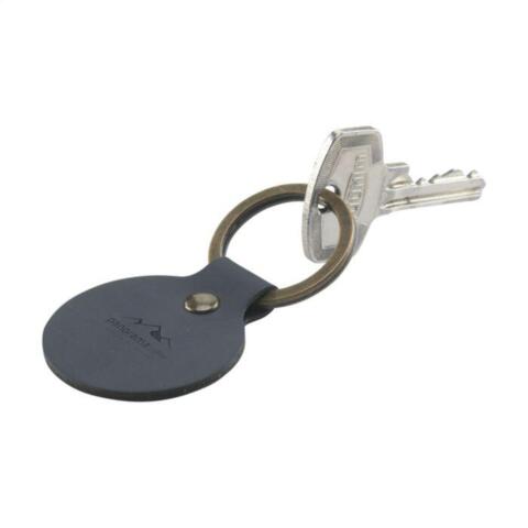 Nøglering af genbrugslæder - økologisk med lasergraveret logo-mørkeblå