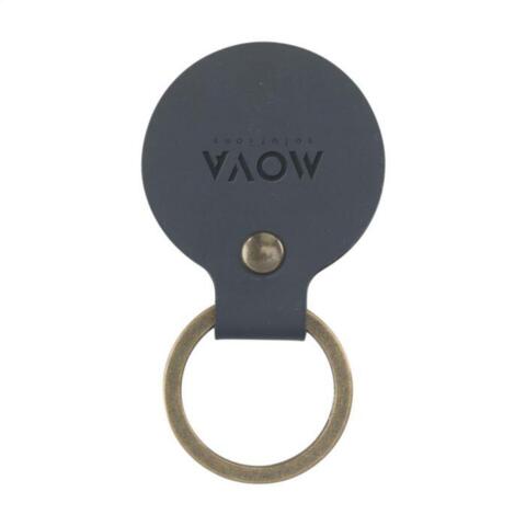 Nøglering af genbrugslæder - økologisk med lasergraveret logo-mørkeblå