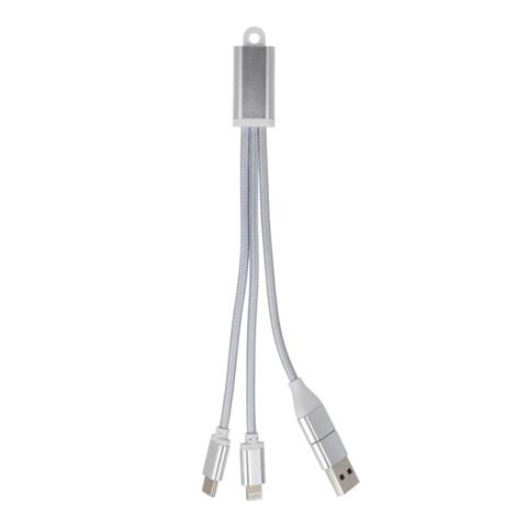 Opladningskabel USB-A og USB-C og lightningforbindelser - i sølvfarvet aluminium