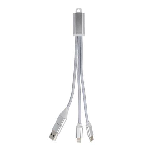 Opladningskabel USB-A og USB-C og lightningforbindelser - i sølvfarvet aluminium