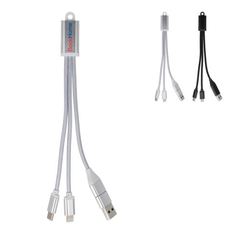 Opladningskabel USB-A og USB-C og lightningforbindelser - i sølvfarvet aluminium