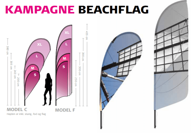 Beach Flag, dråbeform, small: 2 m, med flag og system med jordspyd