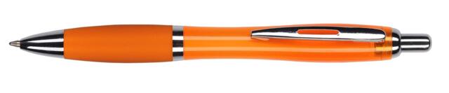 Orange plastpen med logotryk