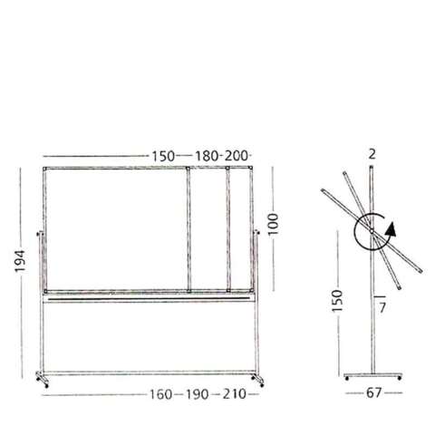 Svingtavle på hul, Inspire Pivot, keramisk whiteboard overflade, 100 x 150 cm
