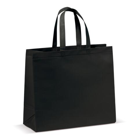 Taske af non-woven materiale 35x40 cm med bund - 16 cm bred, sort, med tryk
