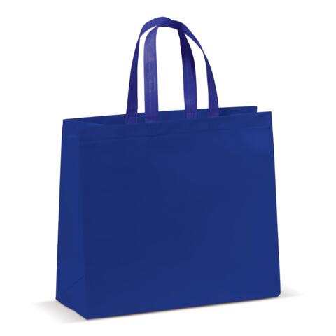 Taske af non-woven materiale 35x40 cm med bund - 16 cm bred, mørkeblå, med tryk