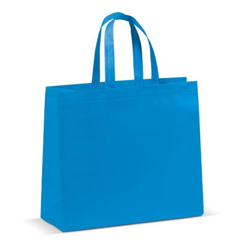 Taske af non-woven materiale 35x40 cm med bund - 16 cm bred, lyseblå, med tryk