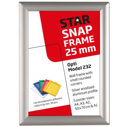 Klikramme, Opti, 25 mm aluminiumprofil, sølv, A2 - 42 x 59,4 cm