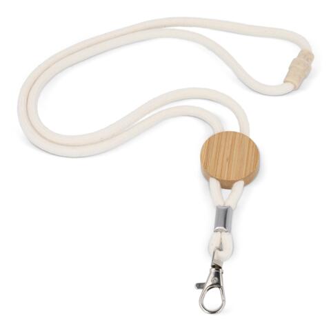 Keyhanger af bomuld med logo på bambusskyderen Ø30 mm
