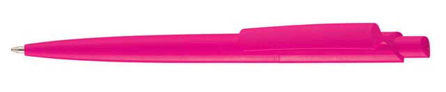 Pink plastkuglepen, med patenteret system, med trykmekanisme, god kraftig kvalitet og med trykt logo.