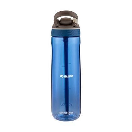 Elegant vandflaske af stærk og klar BPA-fri Tritan med AUTOSPOUT®-teknologi, lukkemekanisme, karabinhage og trykt logo.