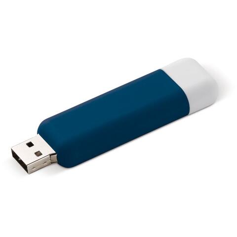 Dette design USB-stik er med 8 GB kapacitet, og leveres i 6 forskellige farver - blå og med tryk logo.