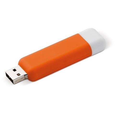 Dette design USB-stik er med 8 GB kapacitet, og leveres i 6 forskellige farver - orange og med tryk logo.