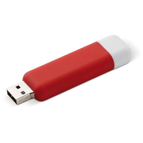 Dette design USB-stik er med 8 GB kapacitet, og leveres i 6 forskellige farver - rød og med tryk logo.