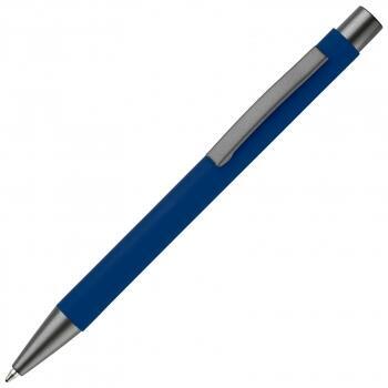 Blå kuglepen i aluminium med elegant soft touch, solid metal clips og med lasergravet logo.