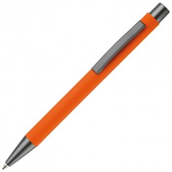 Orange kuglepen i aluminium med elegant soft touch, solid metal clips og med lasergravet logo.