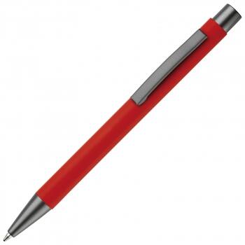 Rød kuglepen i aluminium med elegant soft touch, solid metal clips og med lasergravet logo.