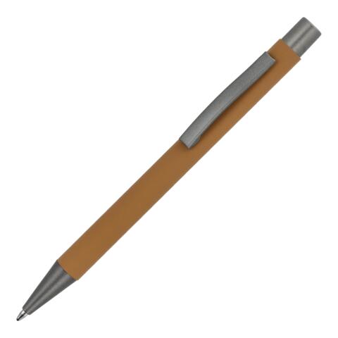 Cognac kuglepen i aluminium med elegant soft touch, solid metal clips og med lasergravet logo.