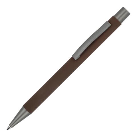 Mørkebrun kuglepen i aluminium med elegant soft touch,