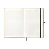 Miljøvenlig notesbog af kork i A5-format med trykt logo. Med ca. 80 cremefarvede ark, linjeret papir. Med smart kuglepensholder, elastik og læsebånd.