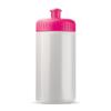Hvid - pink sportsflaske med mange farver i forskellige kombinationer, med logo.