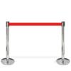 Afspærringsstander, 1 stk, metal, 3 m bånd, sølv stolpe, rødt bånd