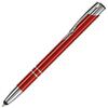 Rød kuglepen i alumiminium med et eksklusivt udtryk, med blåt blæk og lasergravet logo. Denne pen har touch som kan bruges til enheder med touch.