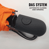 Stormsikker taskeparaply; Robust og praktisk taskeparaply med logo, og et solidt metalstel med kraftig stof. DAS-System - automatisk åbne & lukkefunktion via tryk på en knap.