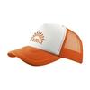 Orange trucker hat/cap i åndbart materiale med tryk