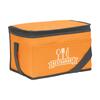Orange køletaske med plads til 6 standarddåser. Med rem og trykt logo på toppen eller på forlommen.