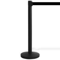 Afspærringsstander, 1 stk, metal, 3 m bånd, Sort stolpe, sort bånd