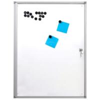 Infoboks med magnetisk whiteboard, 4 x A4, 35 mm dyb, aluminiumsramme, lås foran, indendørs